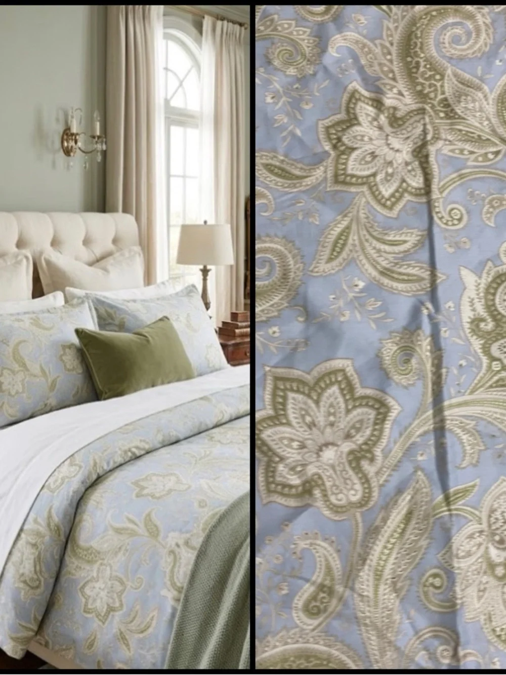 Earl & Wilson Pakistan Made Light Blue  Paisley Floral 1 King Size Pillow Sham